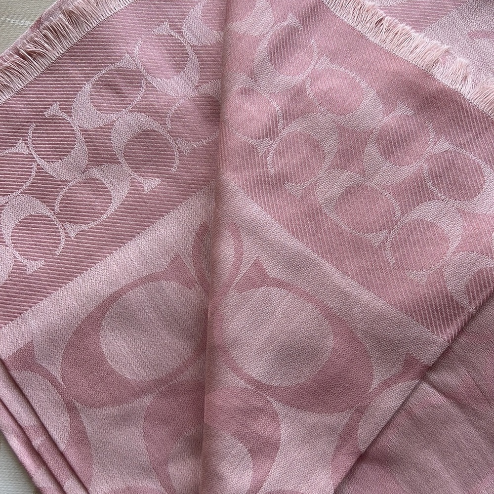 NWT $178 Coach signature scarf. 44 by 44 inches. Pink. - Picture 2 of 6